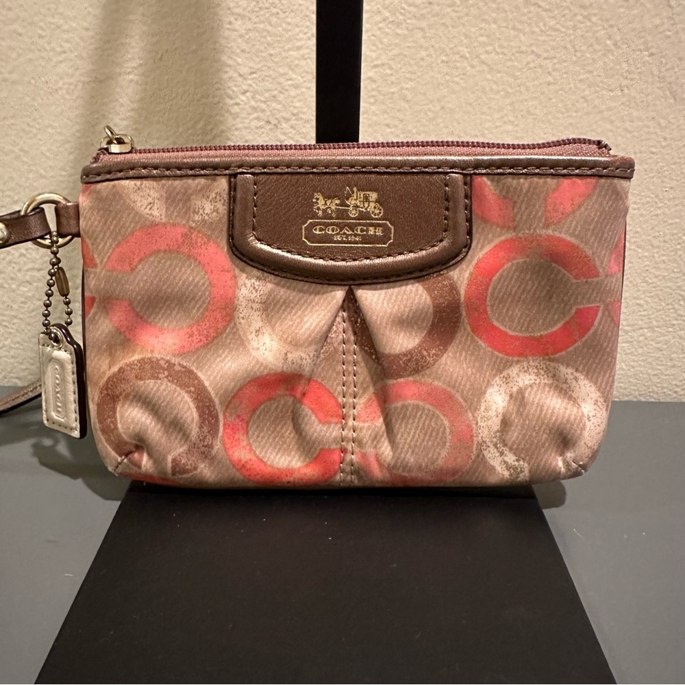 Coach Signature Brown, Red, Gold Wristlet